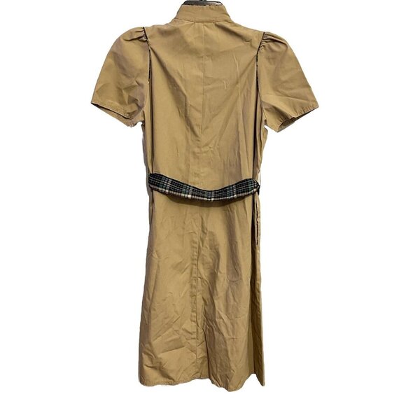 A13 Vintage Miss Joni Button Up Dress Sheath Brown Plaid Tie Back Sz 8 - Picture 6 of 8